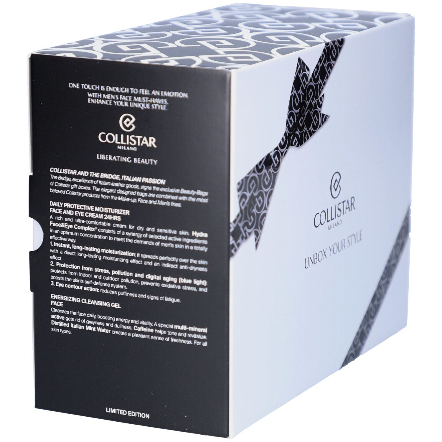 Collistar Geschenkset Mann Must-haves Gesicht mit Produktbeschreibung auf der Seite.