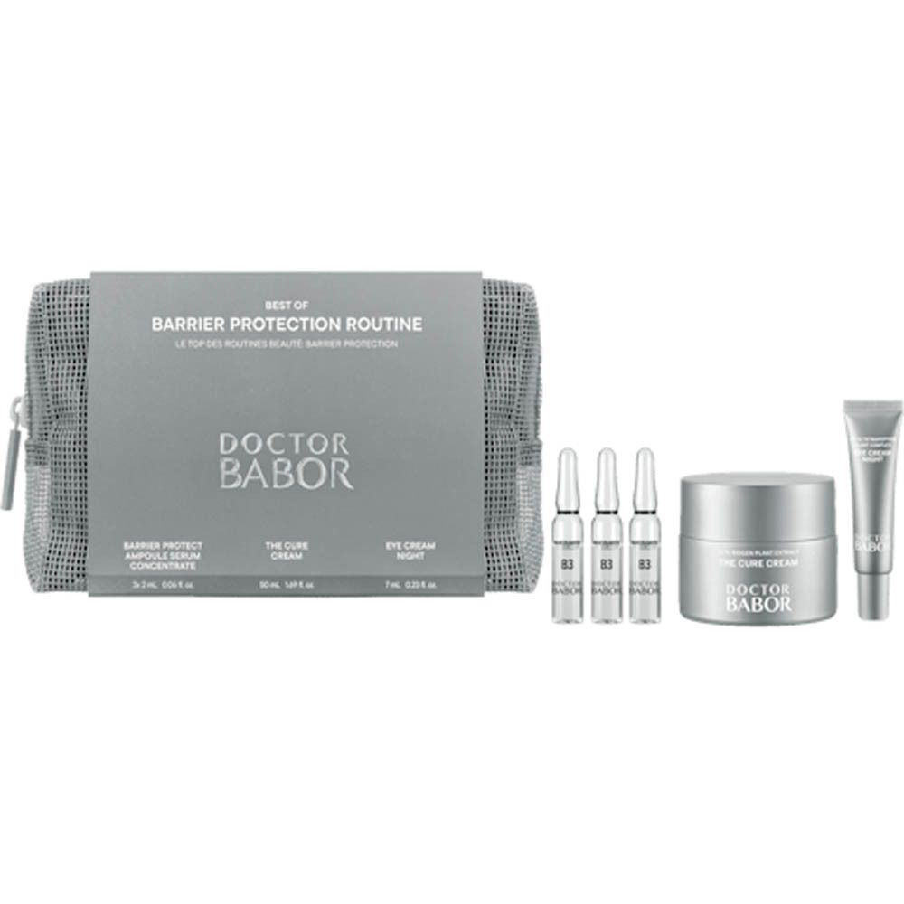 Doctor Babor Barrier Protection Routine Set mit Kosmetiktasche, Ampullen, Creme und Serum.