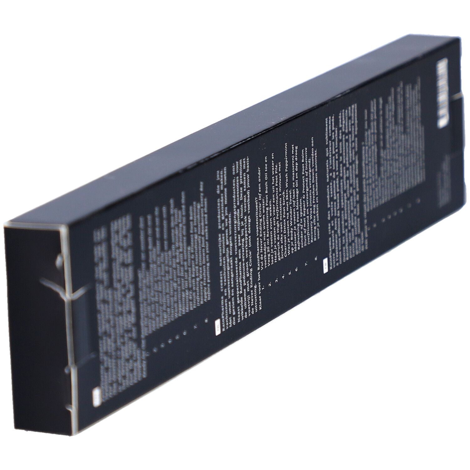 Boîte noire avec texte. Vue en perspective. Inscription : Rainpharma.