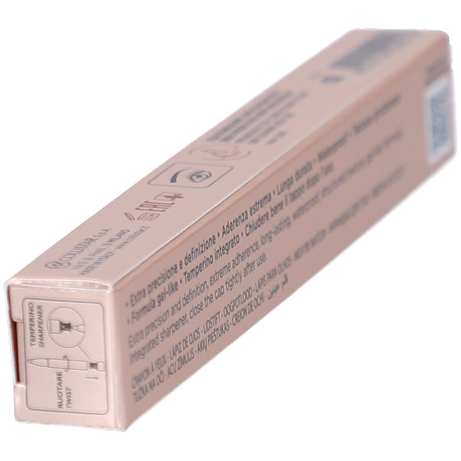 Collistar Milano Twist Design Crayon Yeux. Boîte rose. Détail: taille-crayon intégré. Instructions.