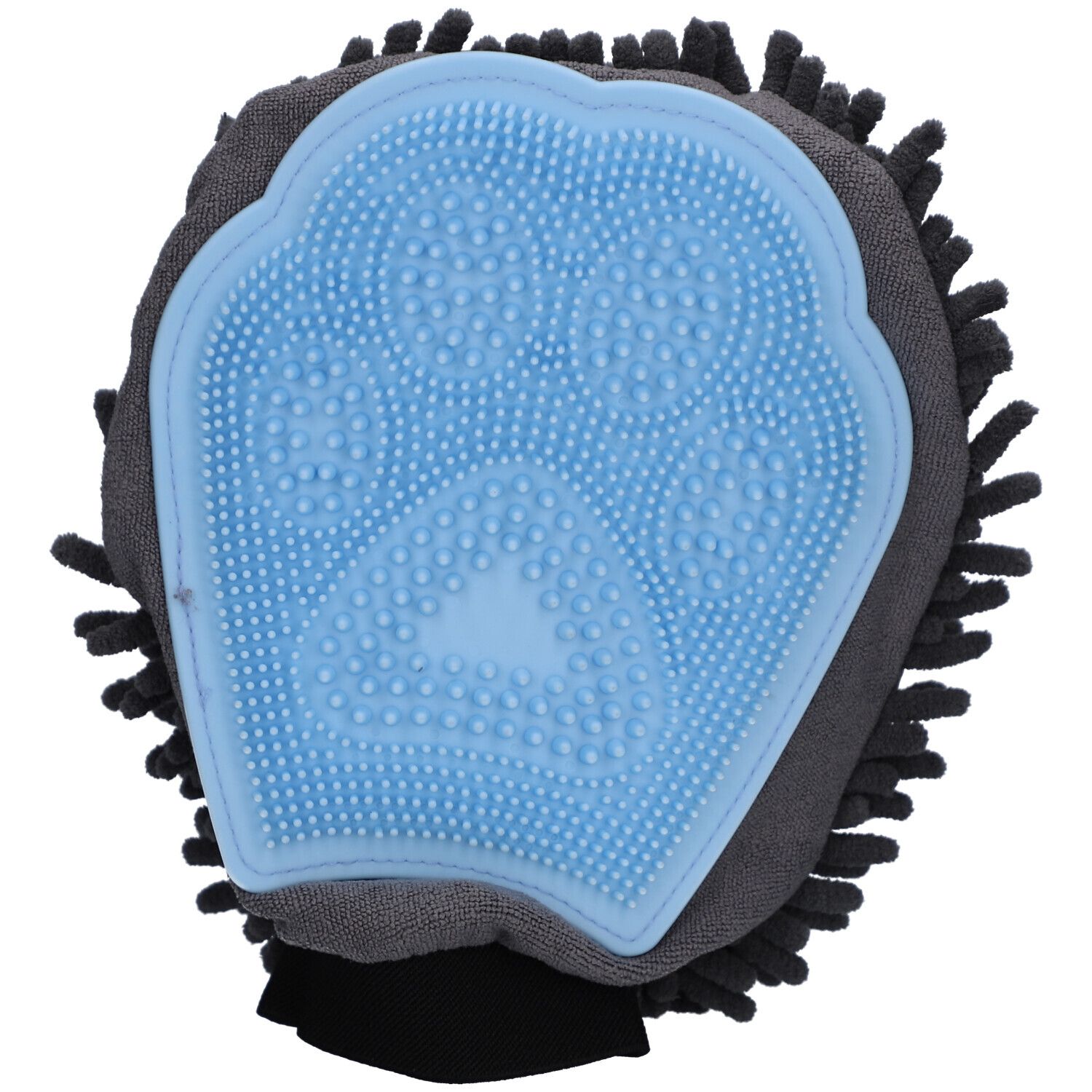 Grauer Waschhandschuh mit Pfoten-Silikonbürste. Für Hunde.