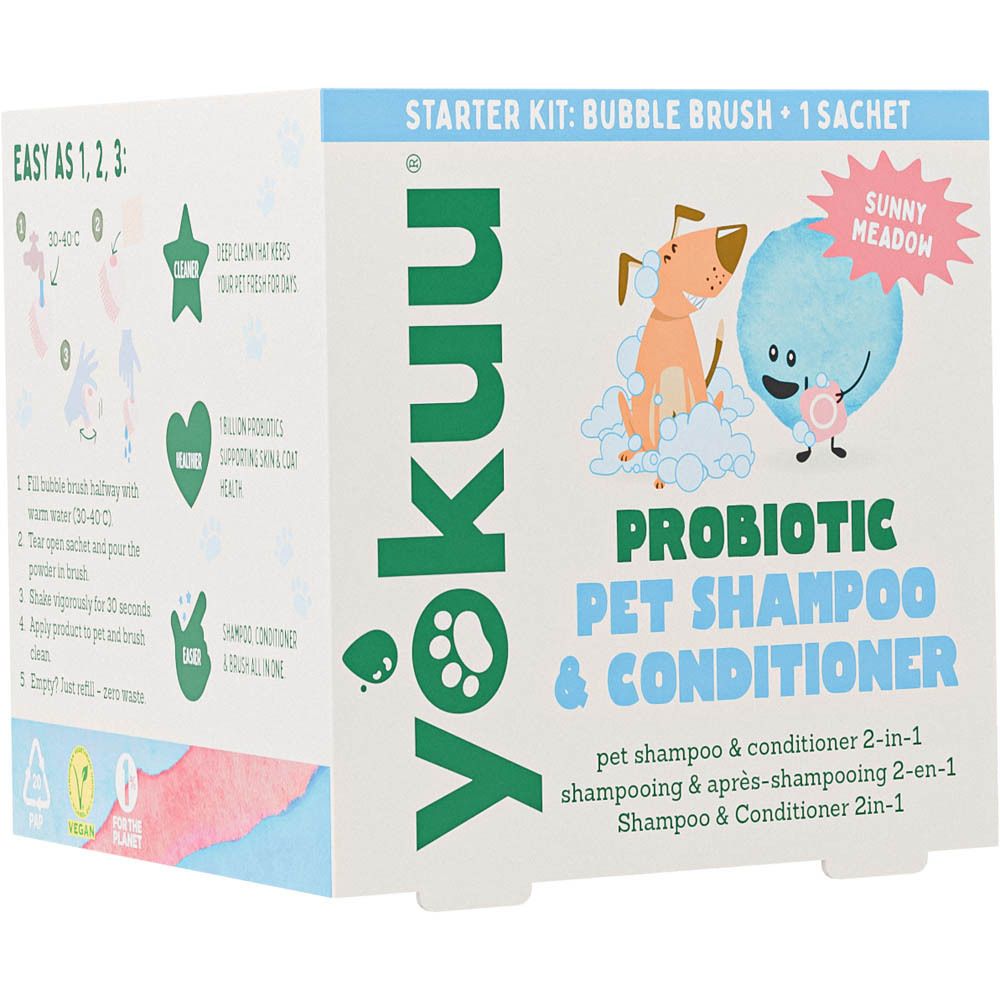 Boîte avec instructions et informations sur le produit. Contient Bubble Brush et 1 sachet. Inscription : Shampooing et après-shampooing.