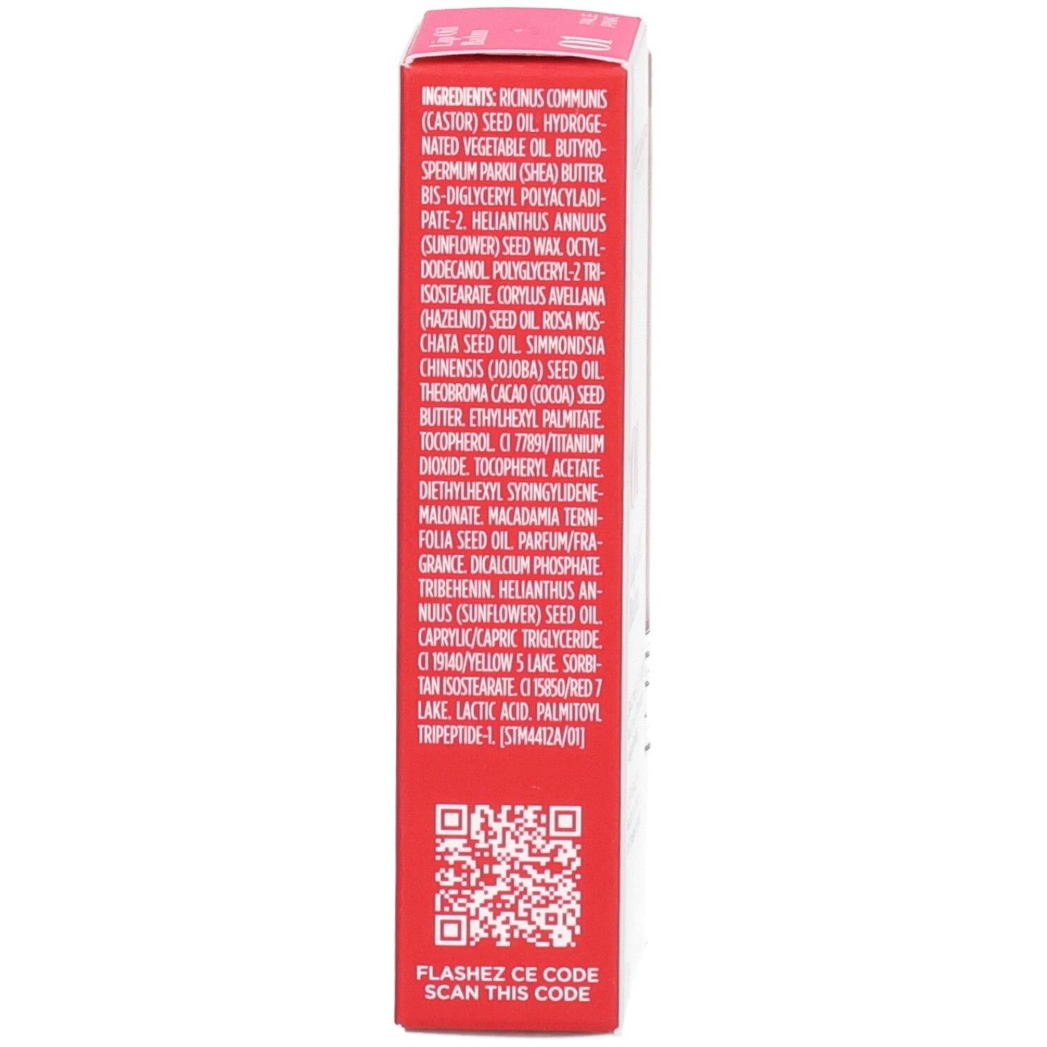 Clarins Lip Oil Balm 01, Rückseite der Verpackung mit Inhaltsstoffen.