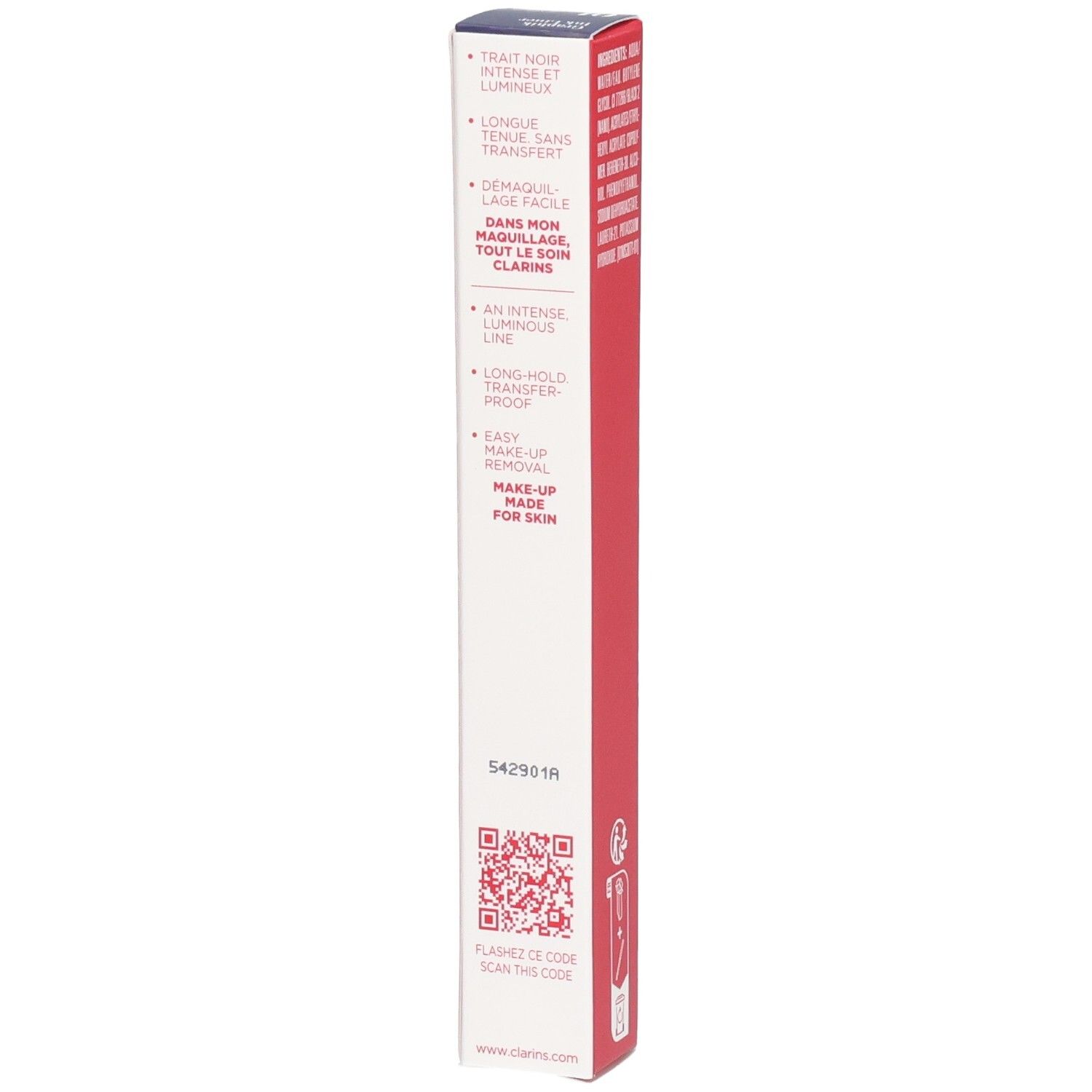 Clarins Graphik Ink Liner Nr. 01 Verpackung mit Anwendungshinweisen und QR-Code.