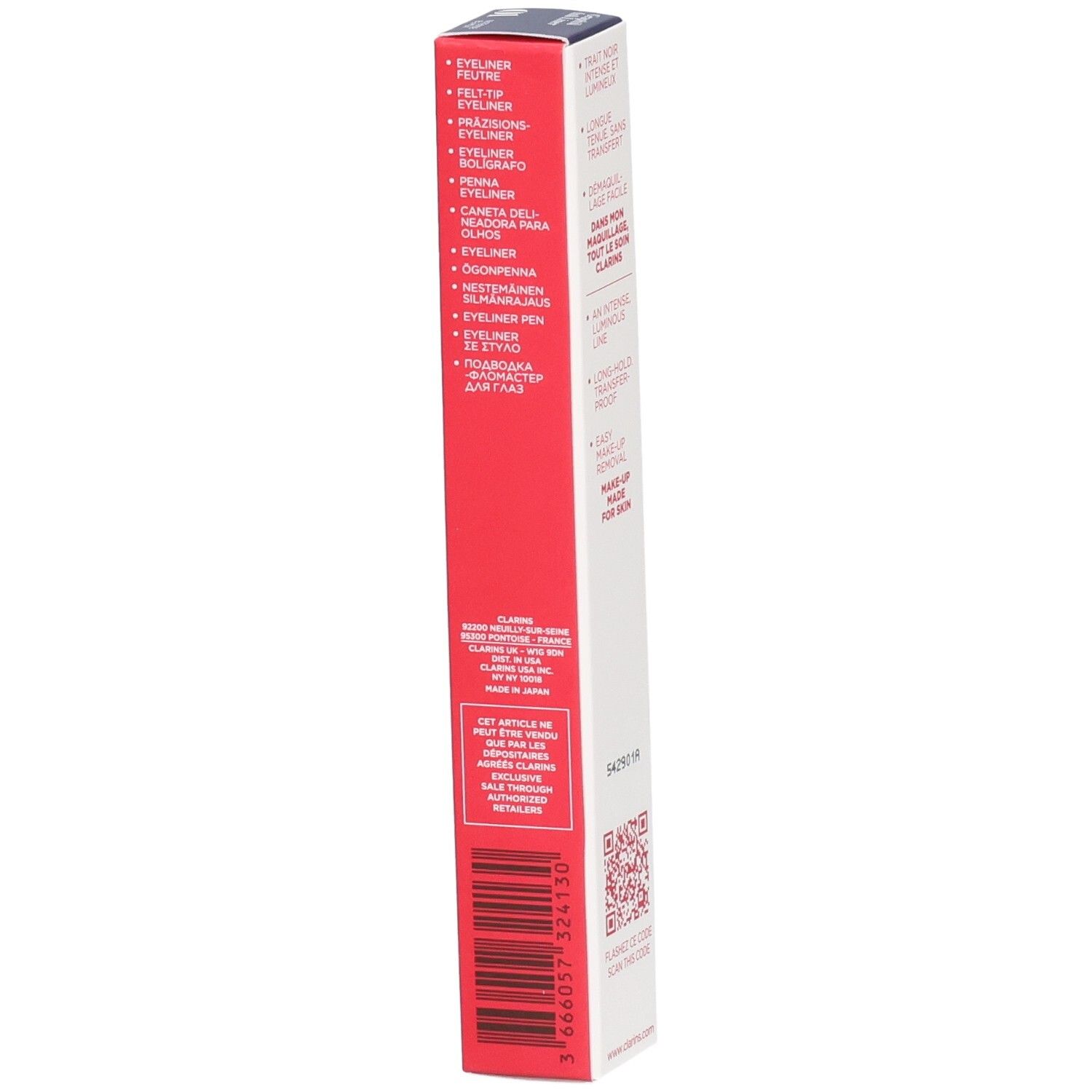 Clarins Graphik Ink Liner Nr. 01 Verpackung mit mehrsprachigen Produktbeschreibungen.