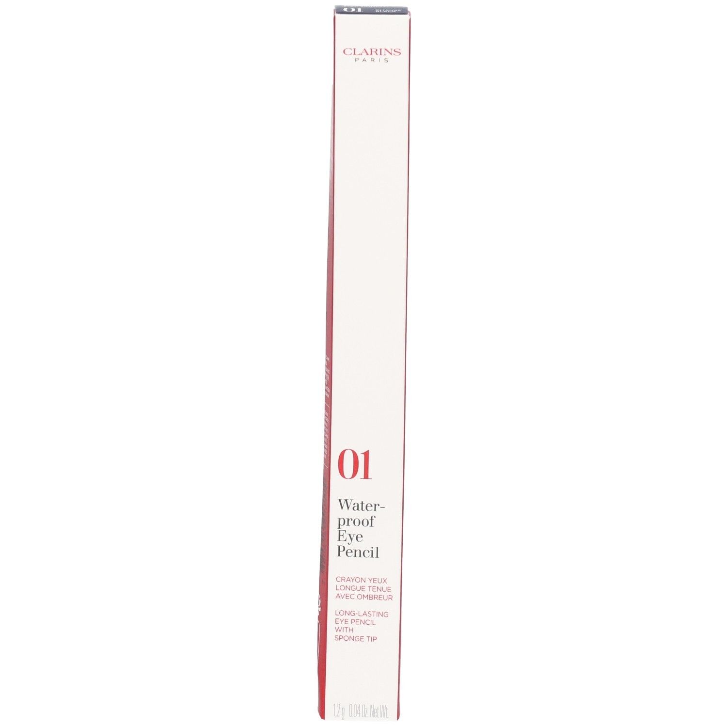Emballage du CLARINS CRAYON YEUX WP 01 NOIR, avec code QR.