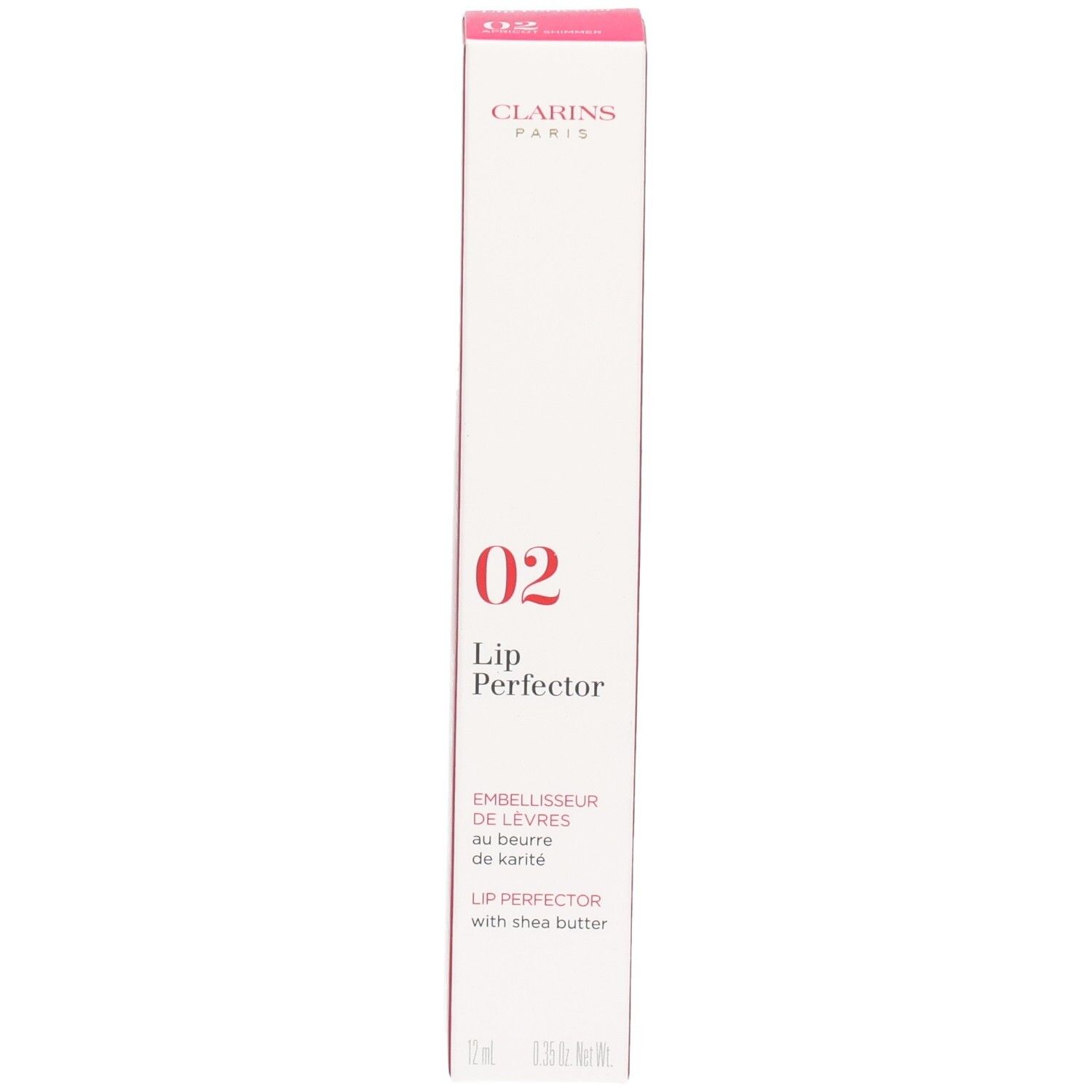 Clarins Lip Perfector 02 in Faltschachtel, mit Sheabutter.
