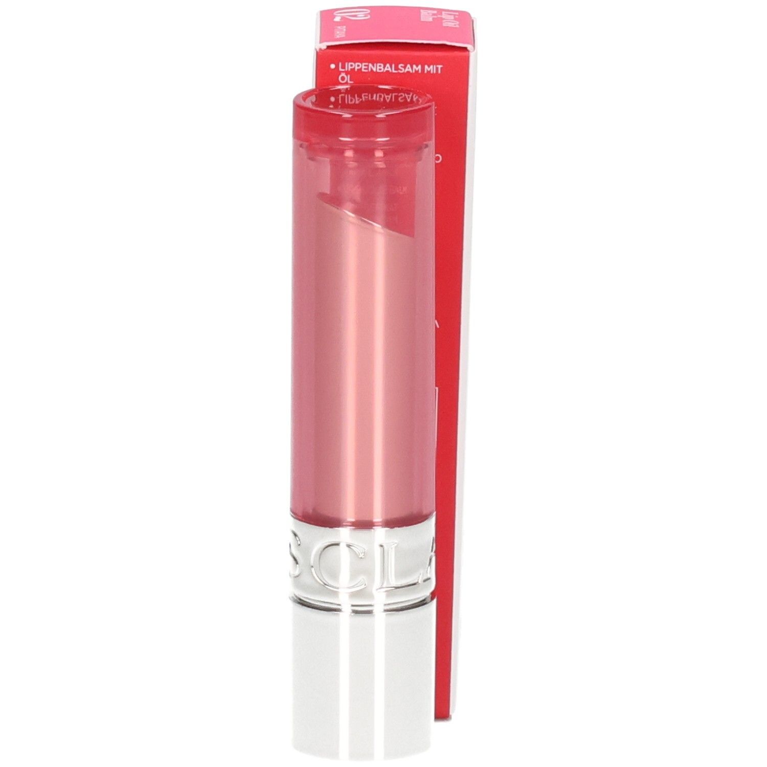 Clarins Lip Oil Balm 02, Lippenbalsam neben der Verpackung.