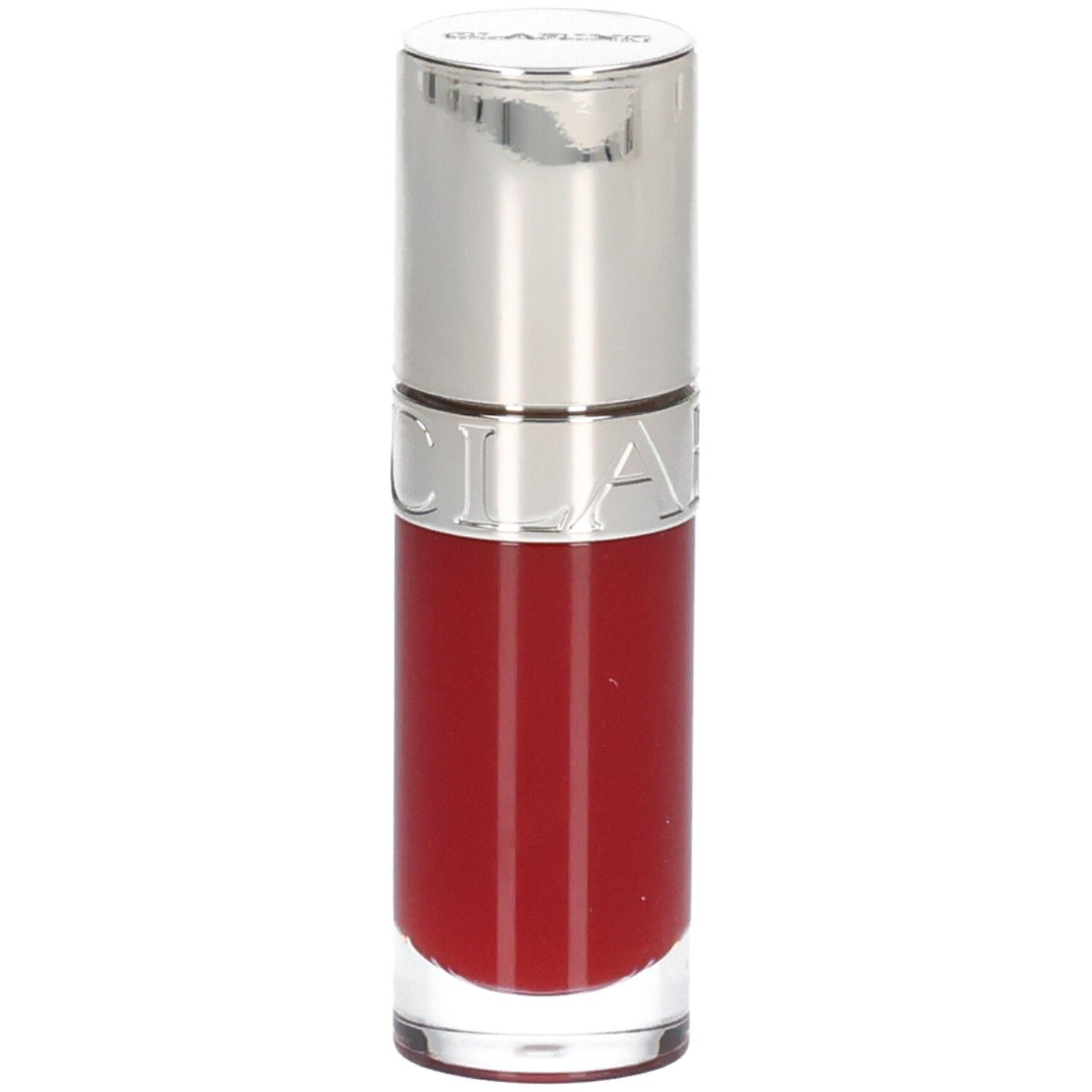 Clarins Lip Comfort Oil 03 - Cherry in einem transparenten Fläschchen mit silbernem Deckel.