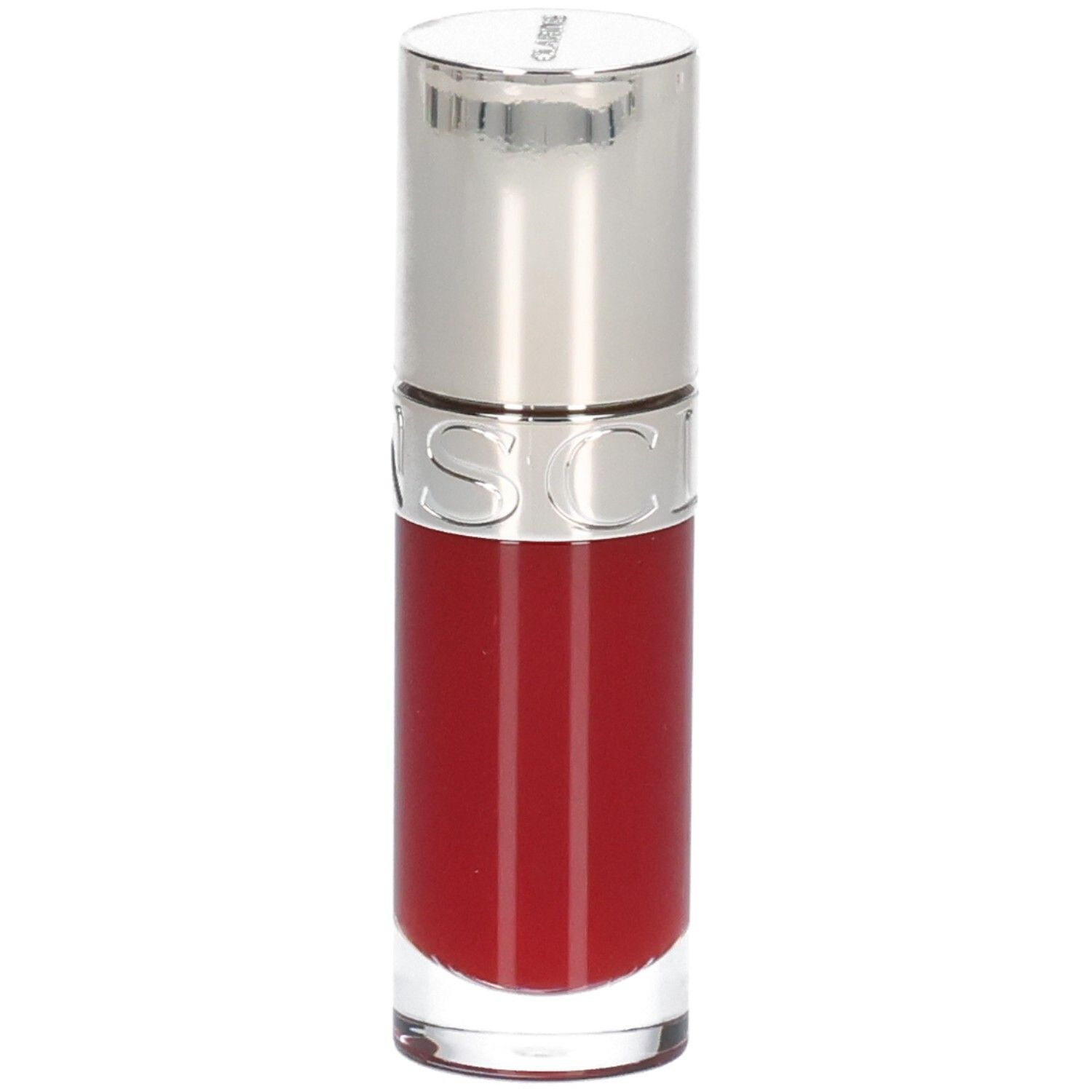 Clarins Lip Comfort Oil 03 - Cherry in einem transparenten Fläschchen mit silbernem Deckel.