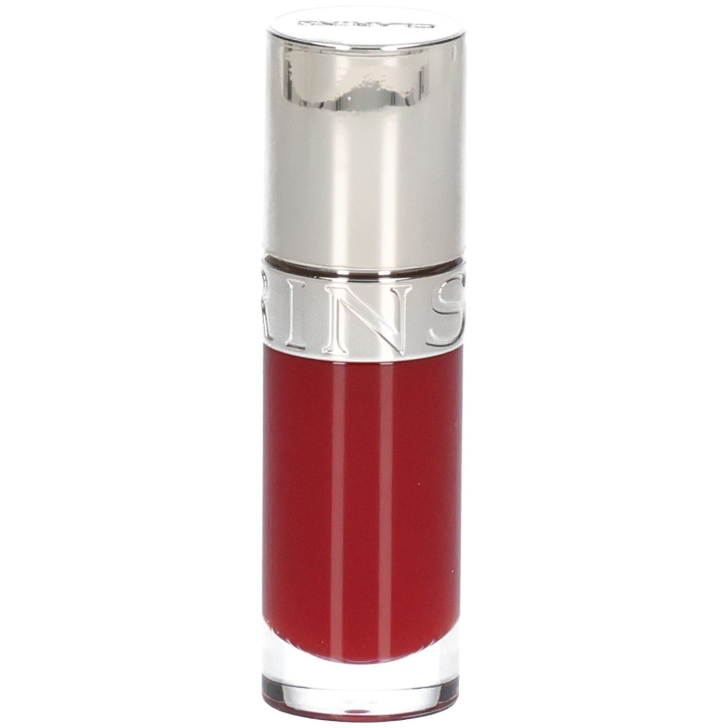 Clarins Lip Comfort Oil 03 - Cherry in einem transparenten Fläschchen mit silbernem Deckel.