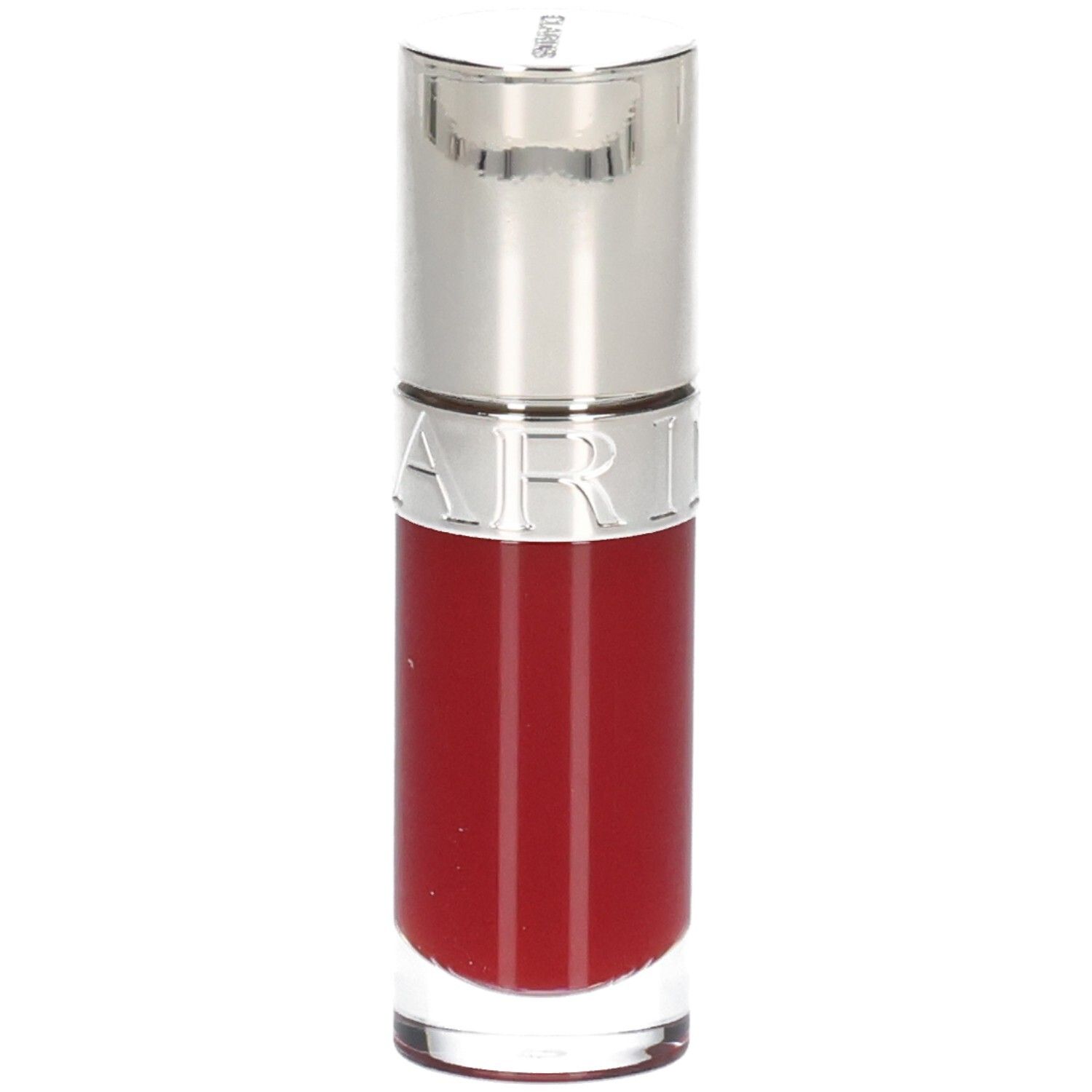 Clarins Lip Comfort Oil 03 - Cherry in einem transparenten Fläschchen mit silbernem Deckel.