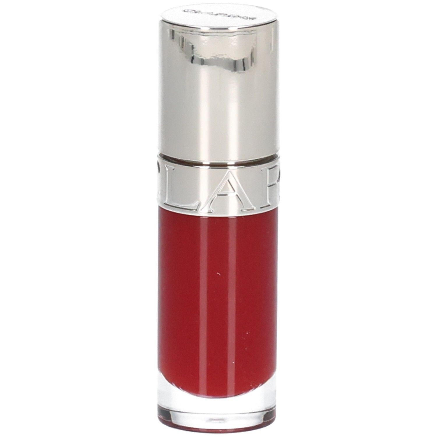 Clarins Lip Comfort Oil 03 - Cherry in einem transparenten Fläschchen mit silbernem Deckel.