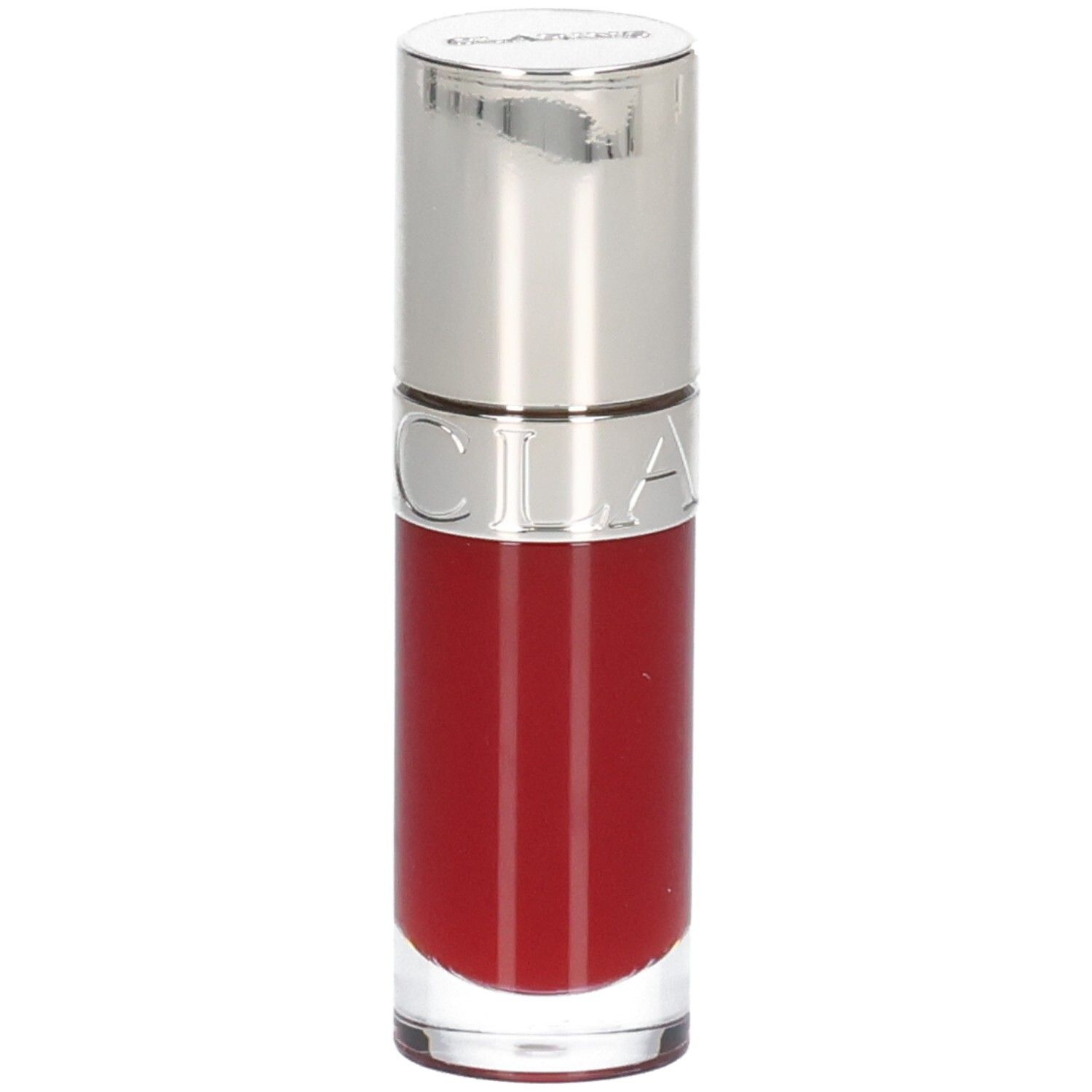 Clarins Lip Comfort Oil 03 - Cherry in einem transparenten Fläschchen mit silbernem Deckel.