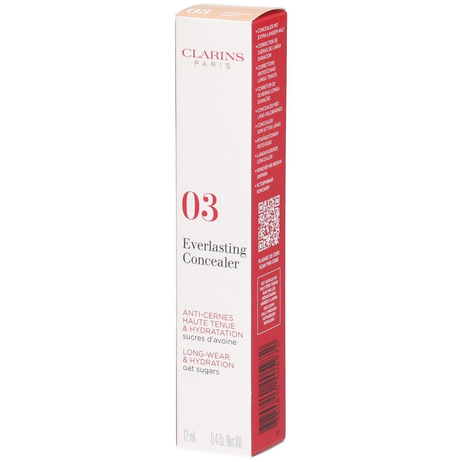 Clarins Everlasting Concealer 03 Umverpackung, Vorderseite mit Produktinformationen.