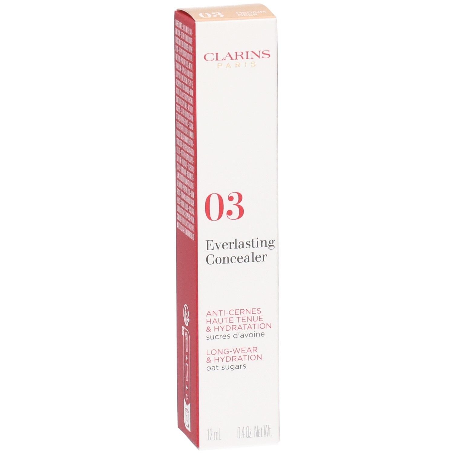 Clarins Everlasting Concealer 03 Umverpackung, Vorderseite mit Produktinformationen und Farbnummer 03.