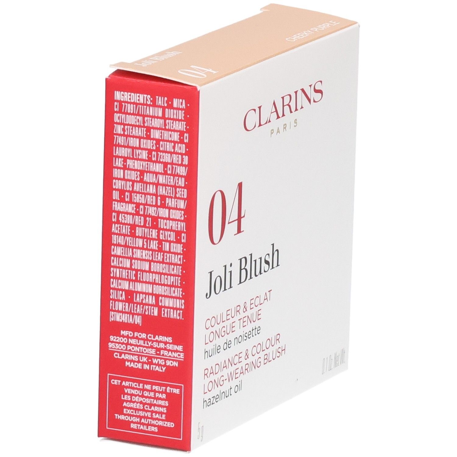 Clarins Joli Blush 04 Cheeky Purple Verpackung, Rückseite mit Inhaltsstoffen.