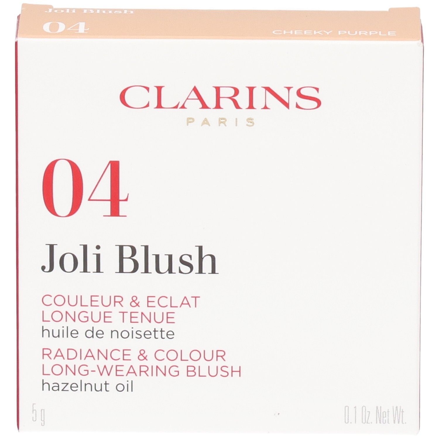 Clarins Joli Blush 04 Cheeky Purple Verpackung, Vorderseite.