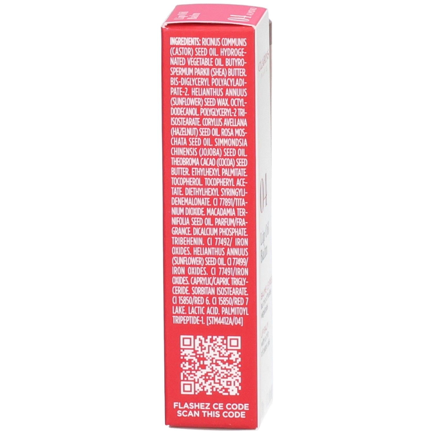 Clarins Lip Oil Balm 04: Seitenansicht mit Inhaltsstoffliste.