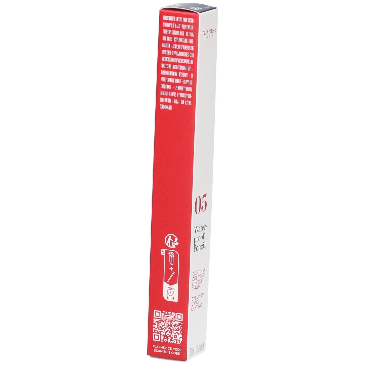 Rückseite der Clarins Waterproof Eyeliner Pencil 05 Forest Schachtel mit Anwendungshinweisen.