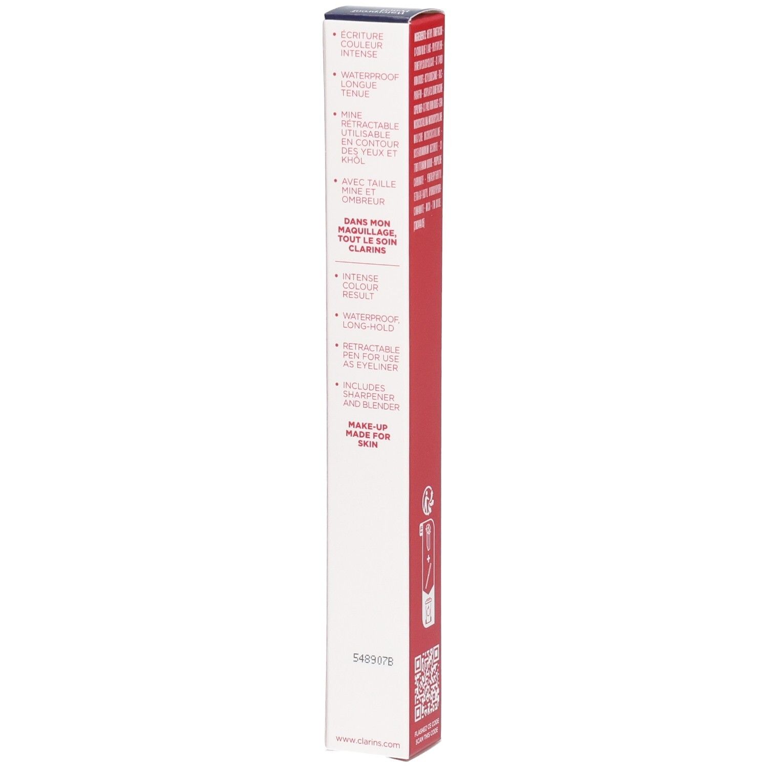 Seitenansicht der Clarins Waterproof Eyeliner Pencil 05 Forest Schachtel mit Produktmerkmalen.