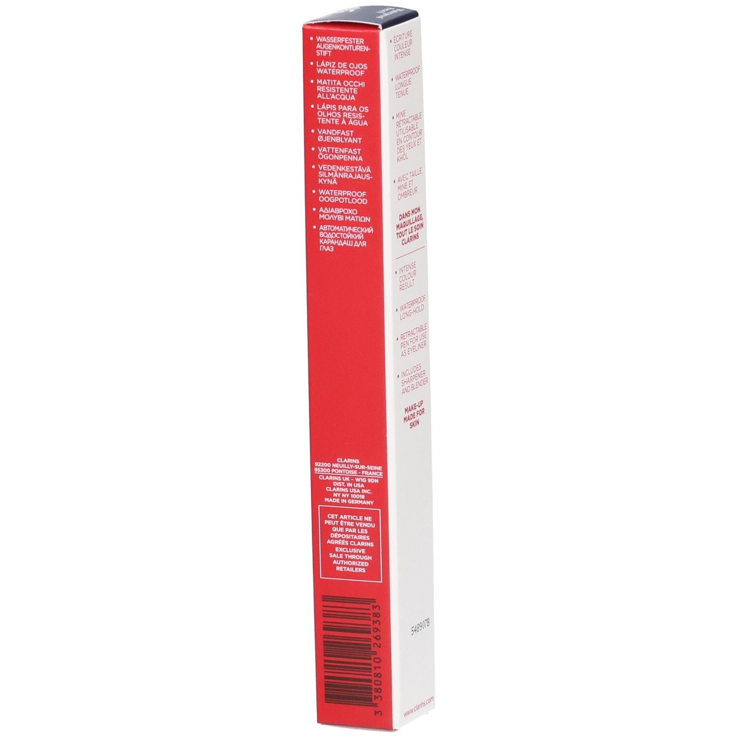 Clarins Waterproof Eyeliner Pencil 05 Forest Schachtel mit Produktinformationen und Barcode.