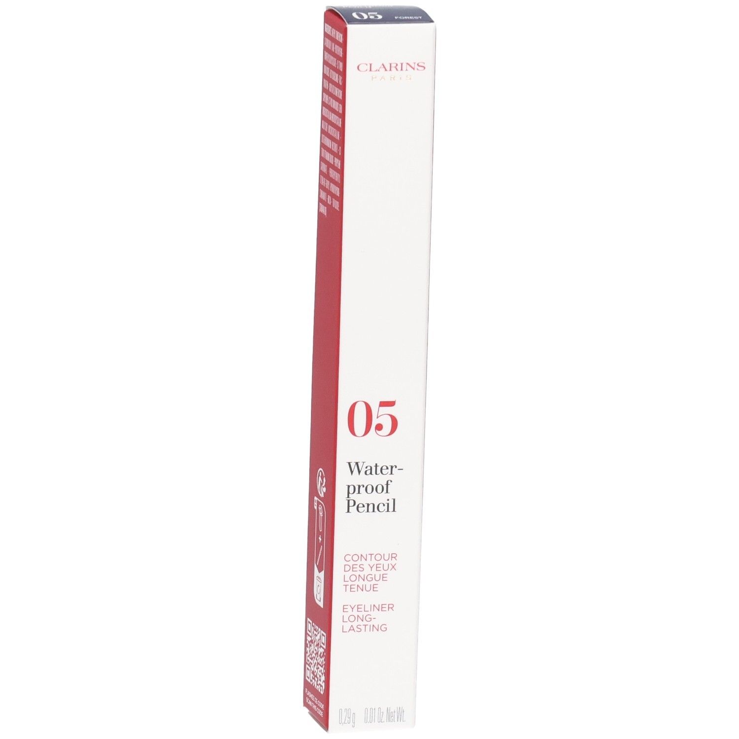 Clarins Waterproof Eyeliner Pencil 05 Forest, verpackt in weißer und roter Schachtel.