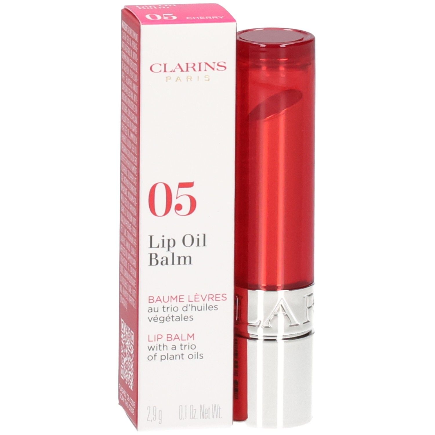 Clarins Lip Balm Oil 05 in roter Hülse mit Schachtel.