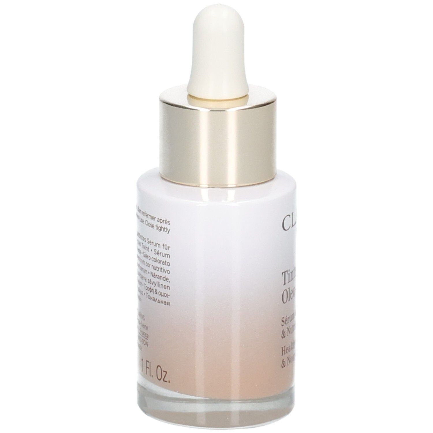 Clarins Tinted Oleo-Serum Flasche mit Pipette, Rückseite mit Produktinformationen, Farbton 05.