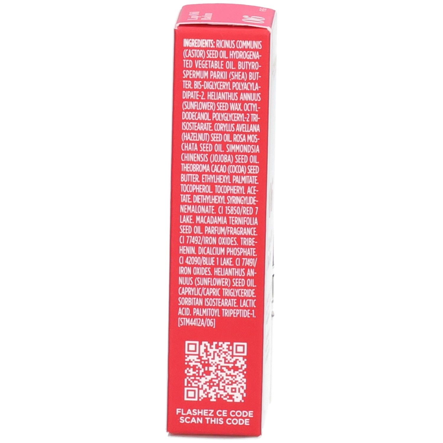 Clarins Lip Oil Balm, Farbe 06 Fig, Rückseite der Verpackung mit Inhaltsstoffen.