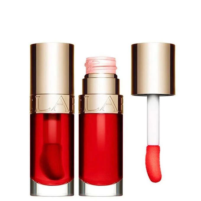 Clarins Lip Comfort Oil 08: Flacon, flacon ouvert et applicateur.