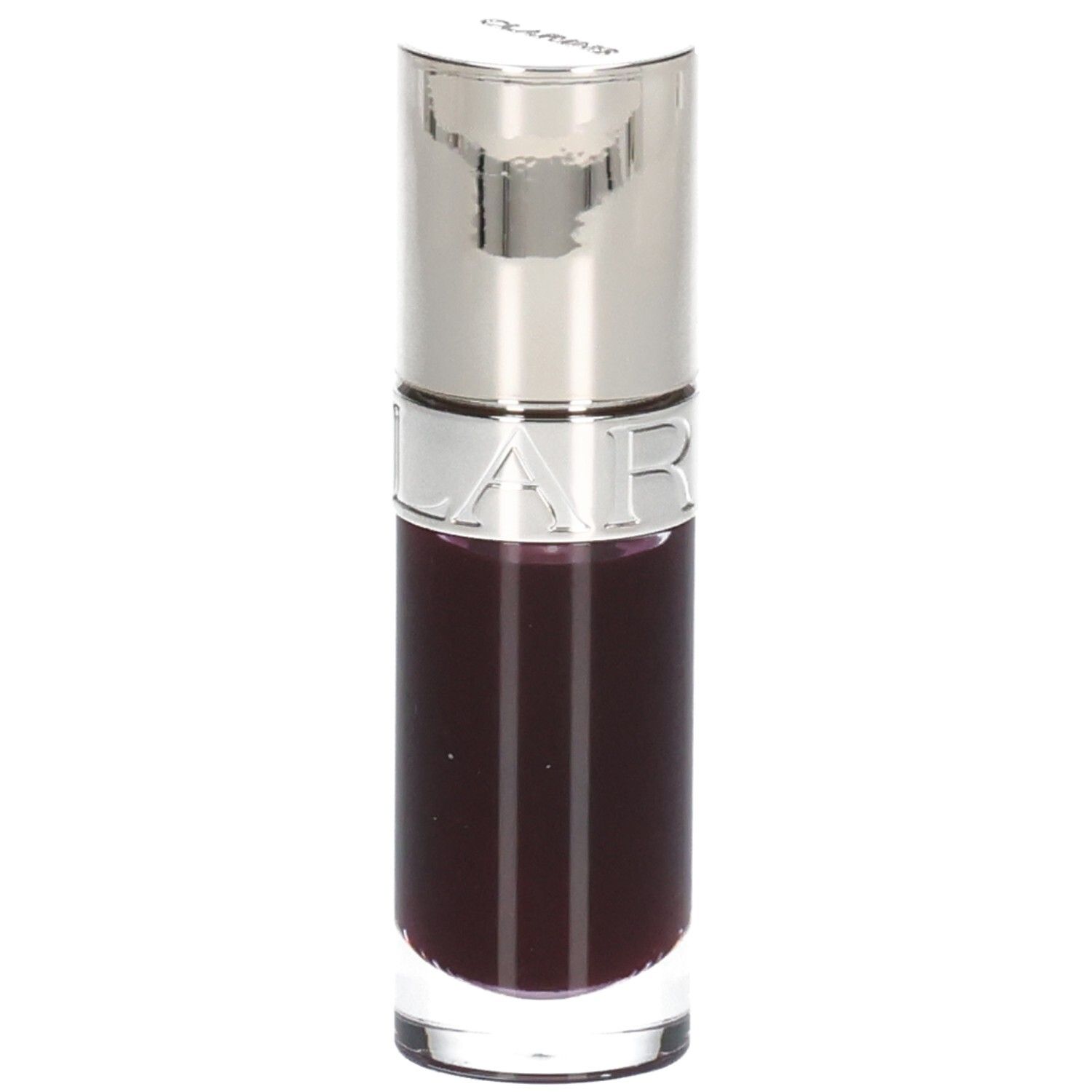 Clarins Lip Comfort Oil 10 - Plum, dunkles, transparentes Öl in Glasflasche mit silbernem Applikator.