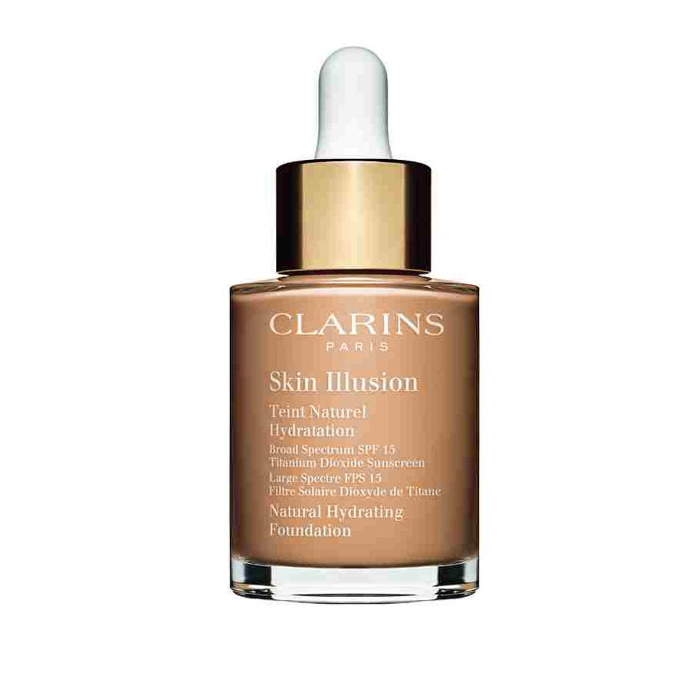 Clarins Skin Illusion Foundation, teinte 108.5 Cashew. Flacon verre avec pipette et SPF 15.