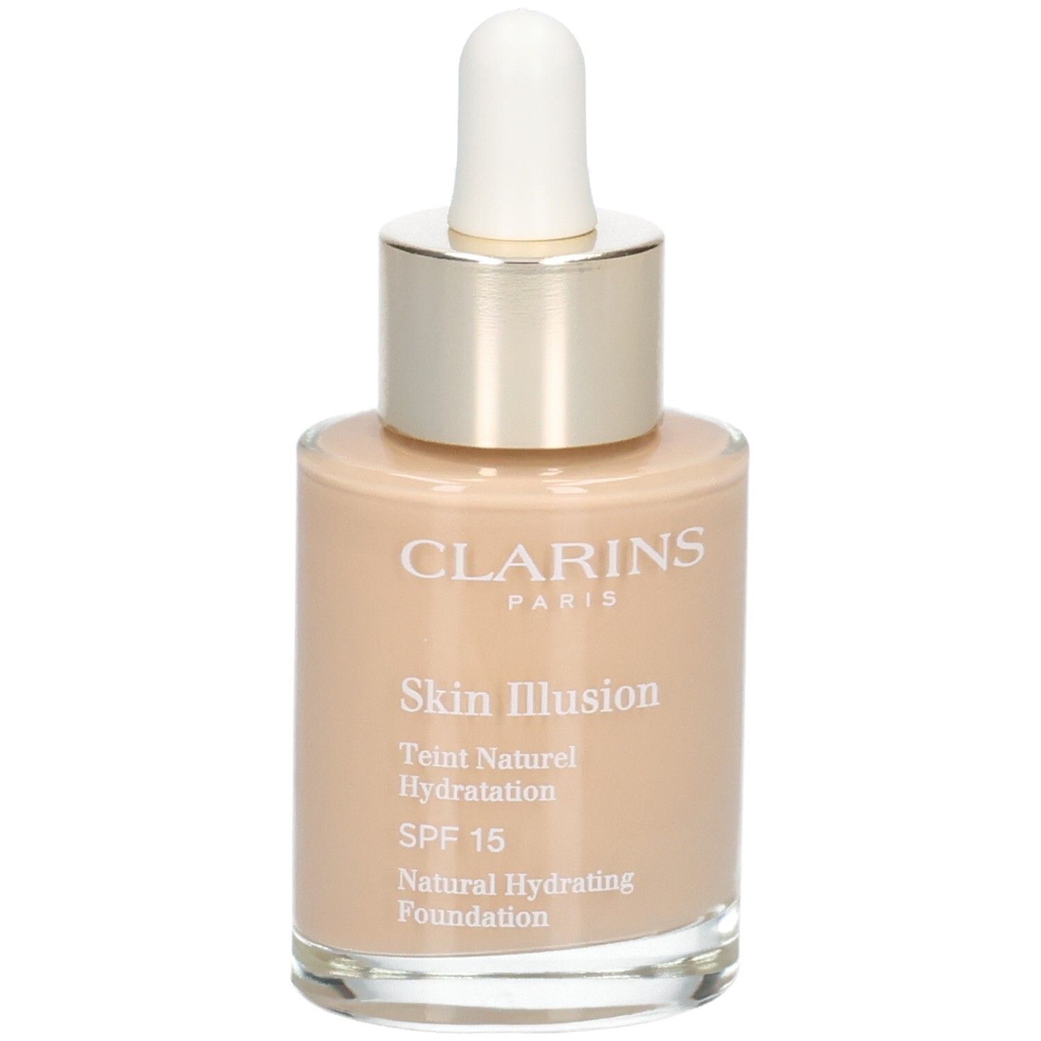 Clarins Skin Illusion Foundation in Glasflasche mit Pipette. Farbton 110 Honey.