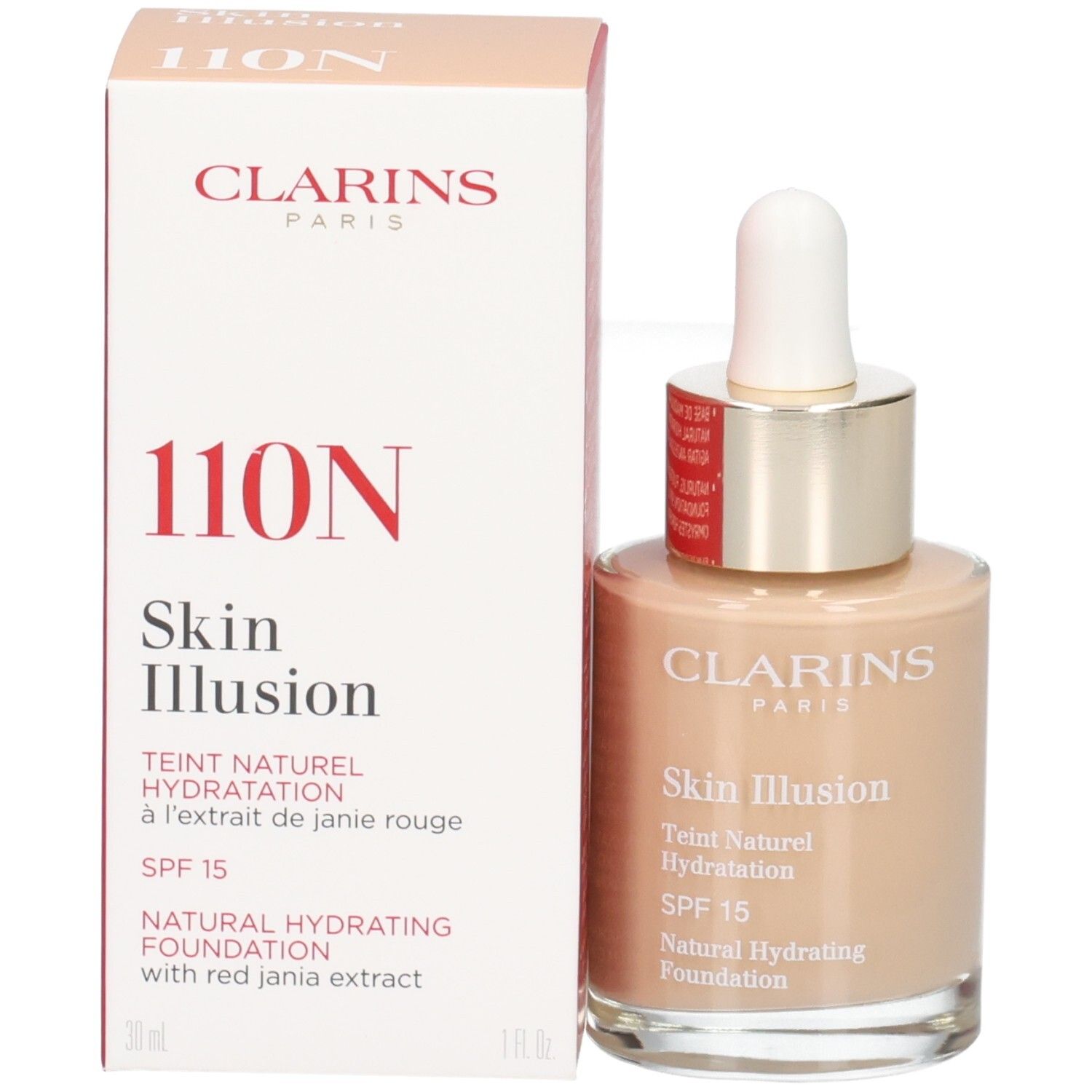 Clarins Skin Illusion Foundation (110 Honey) mit Verpackung. SPF 15.