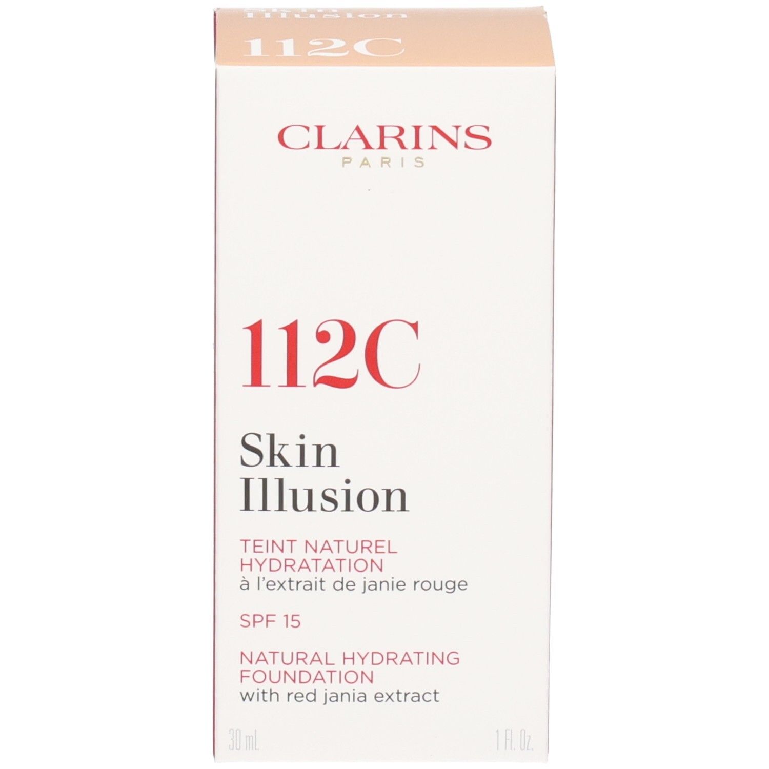 Clarins Skin Illusion Foundation 112C Amber, Verpackung, SPF 15.