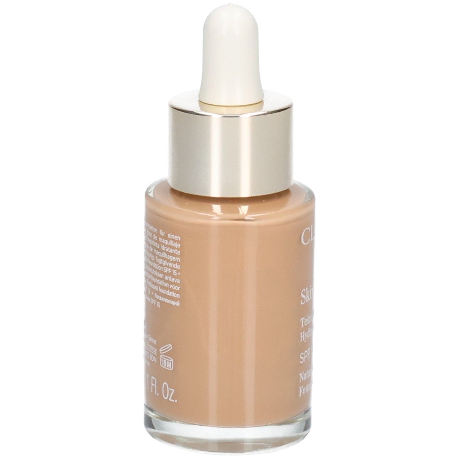 Clarins Skin Illusion Foundation, Farbton 114C Cappuccino, Rückseite mit Inhaltsstoffen.