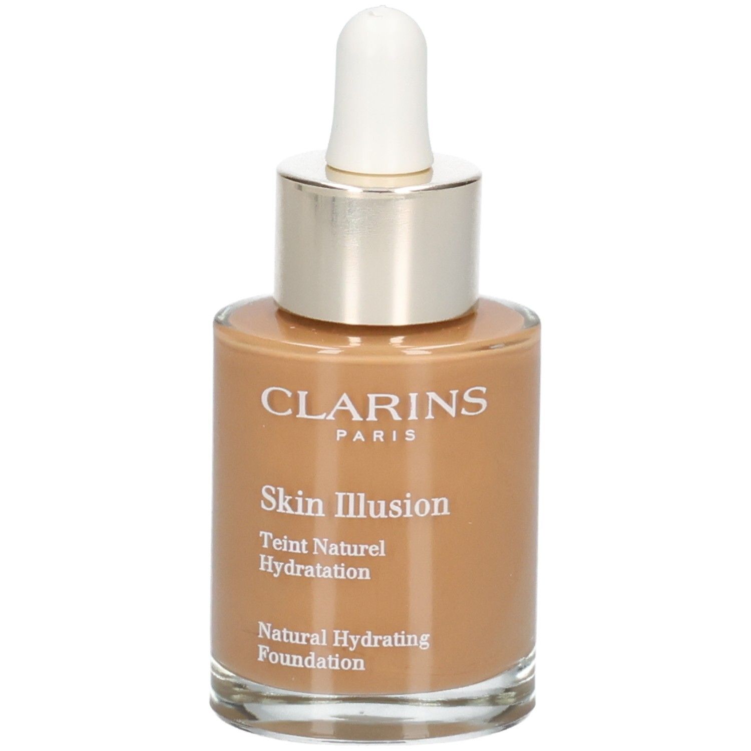 Clarins Skin Illusion Foundation in Glasflasche mit Pipette, Farbton 116.5 Coffee.