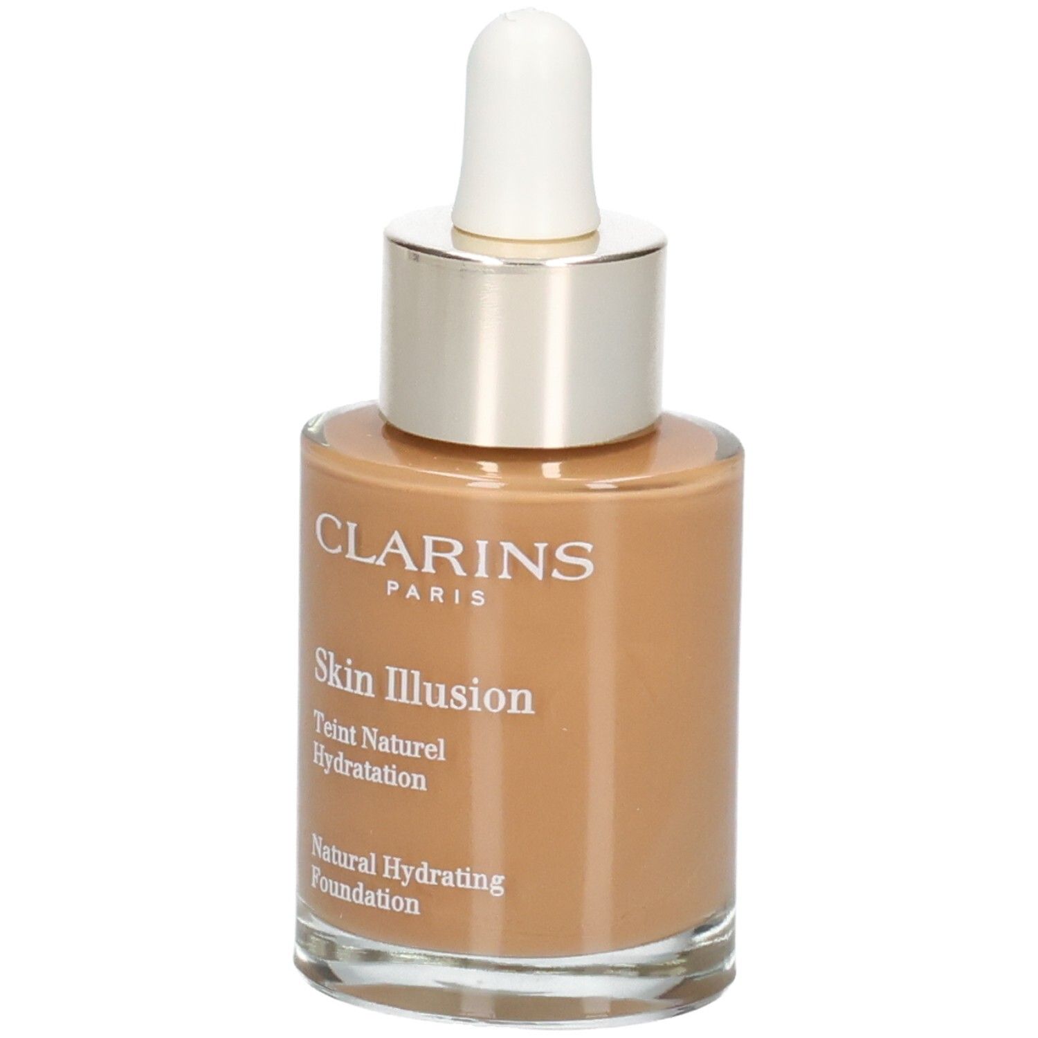Clarins Skin Illusion Foundation in Glasflasche mit Pipette, Farbton 116.5 Coffee.