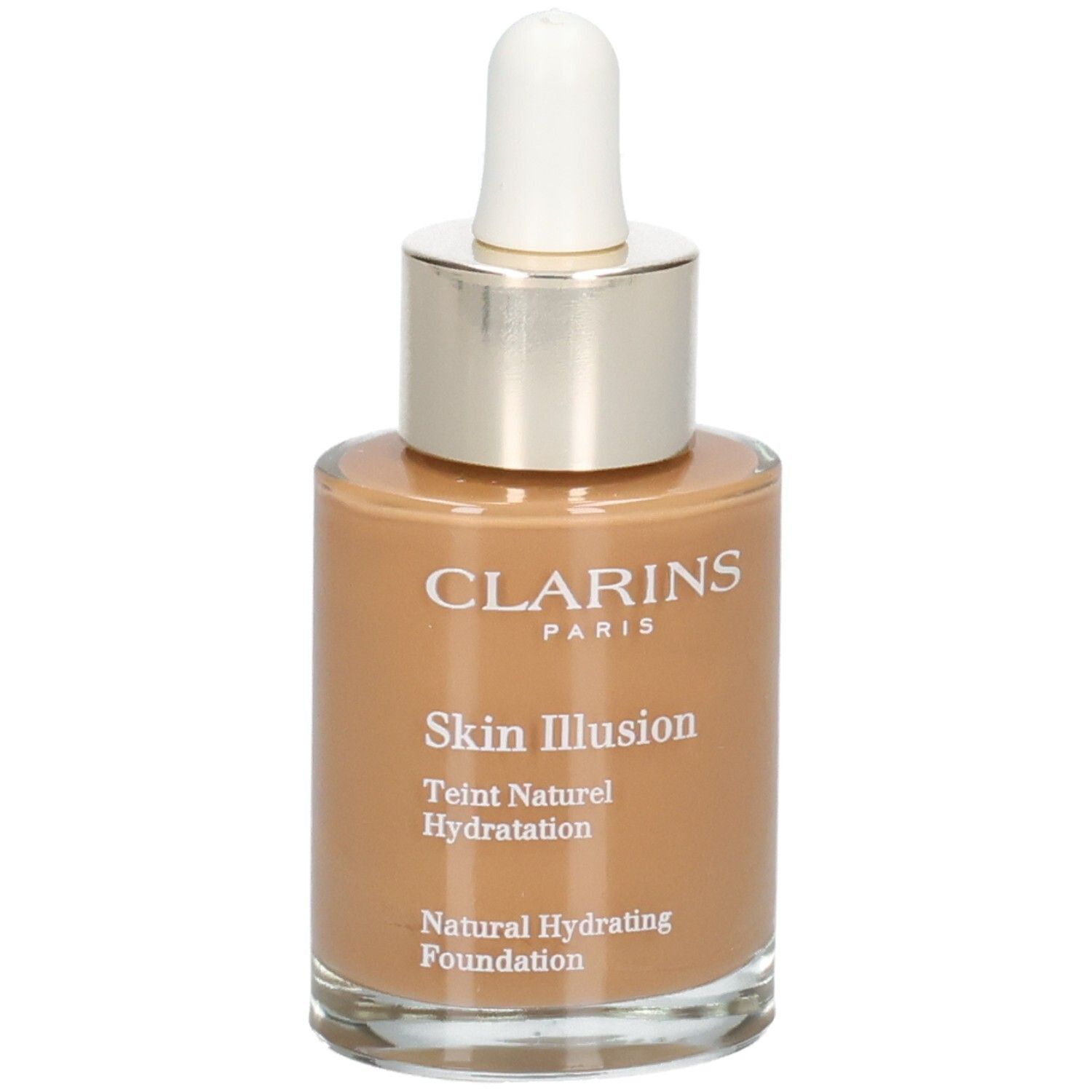 Clarins Skin Illusion Foundation in Glasflasche mit Pipette, Farbton 116.5 Coffee.