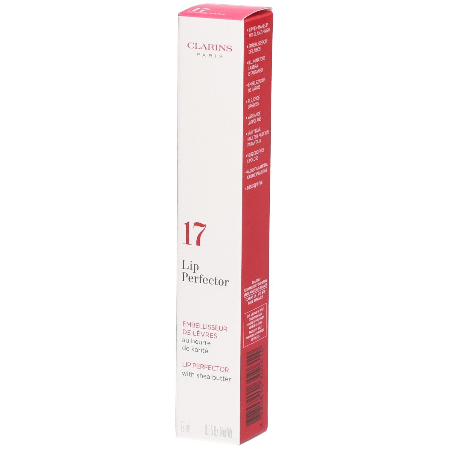 Clarins Lip Perfector 17 in rosa Verpackung mit Produktinformationen.