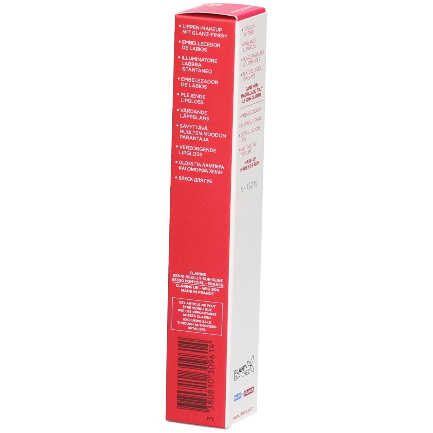Clarins Lip Perfector 17 Verpackung mit Barcode und Produktvorteilen.
