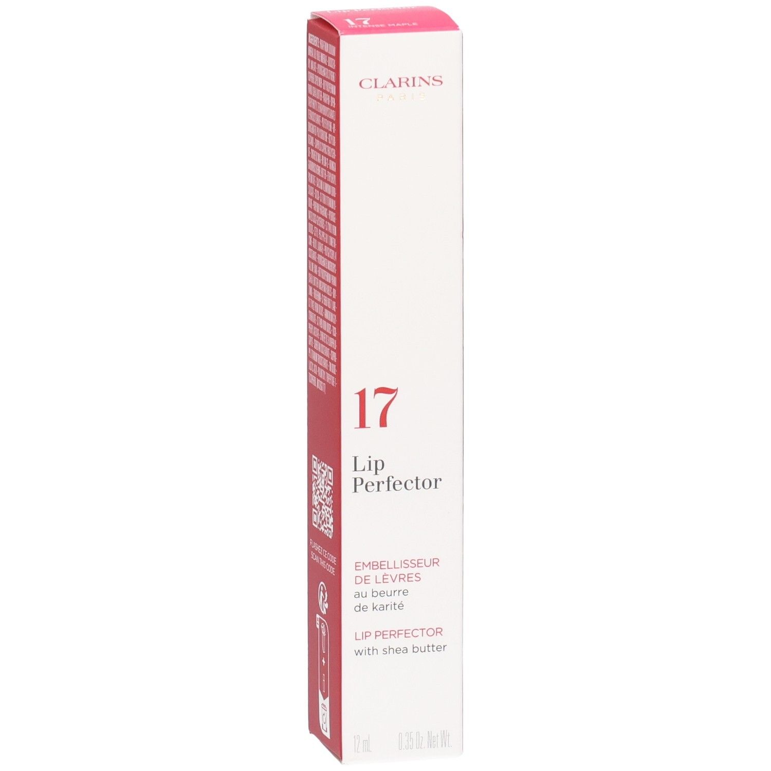 Clarins Lip Perfector 17 in rosa Verpackung, Vorderseite mit Nummer 17.