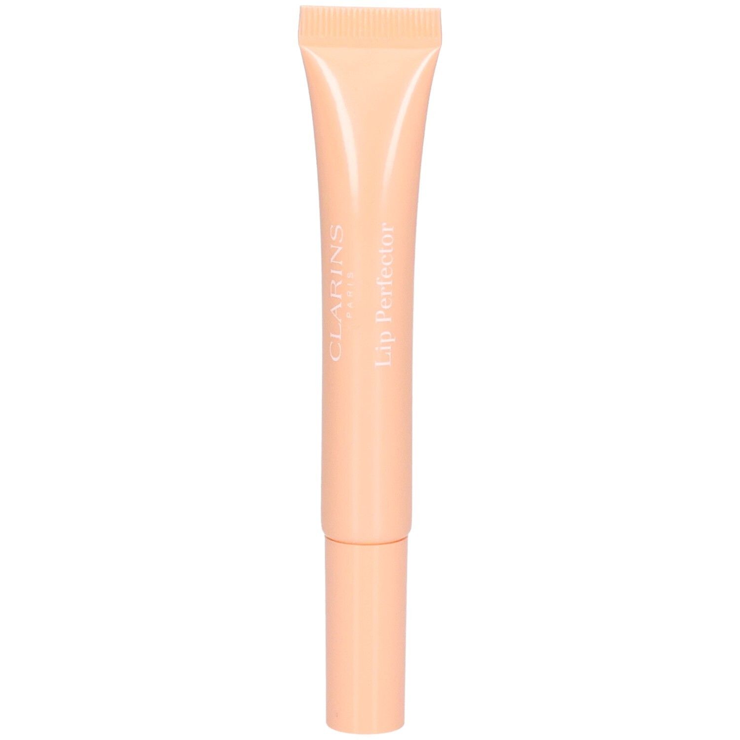 Clarins Lip Perfector in Pfirsichton mit Applikator und Kappe.