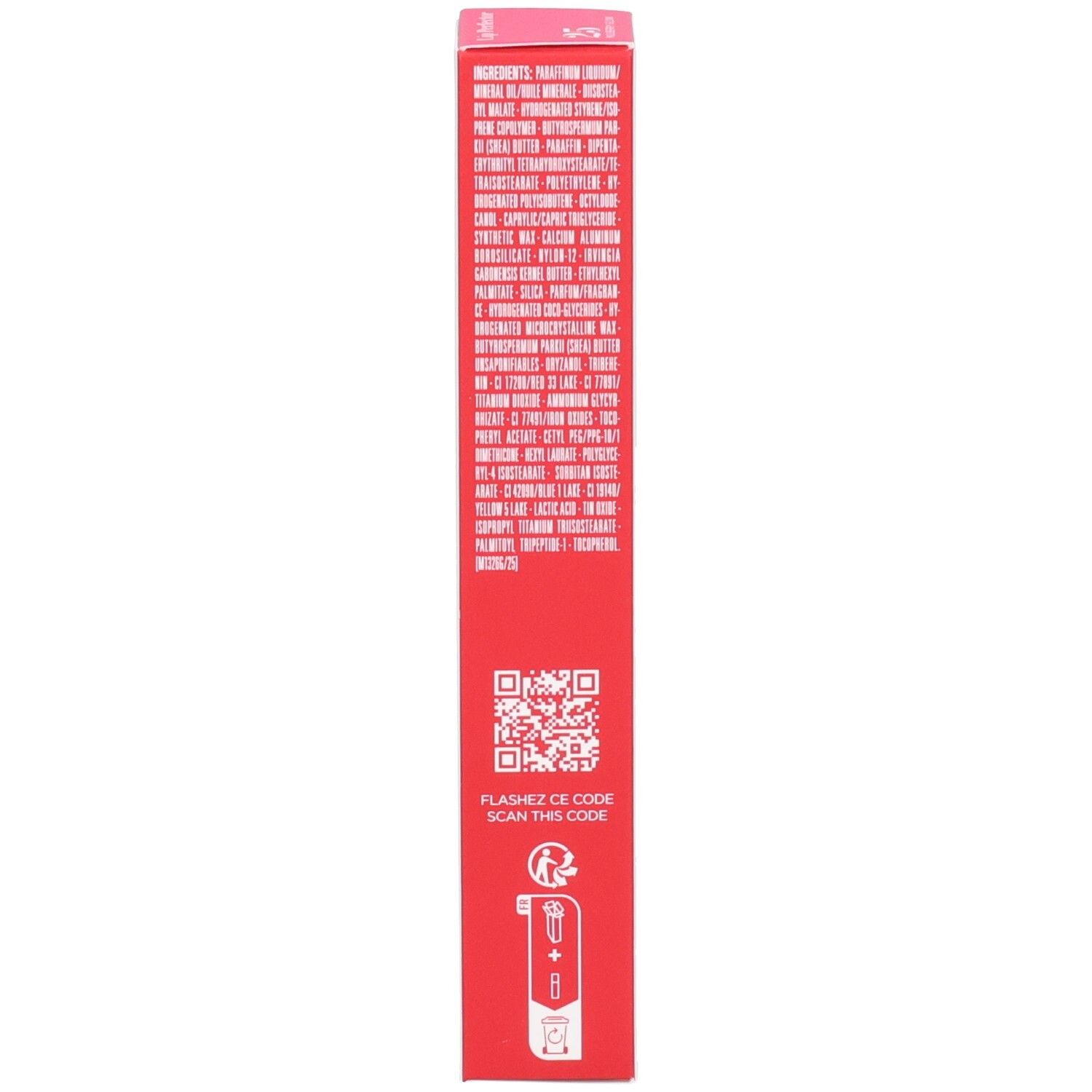 Clarins Lip Perfector, Umverpackung, Rückseite mit Inhaltsstoffen.
