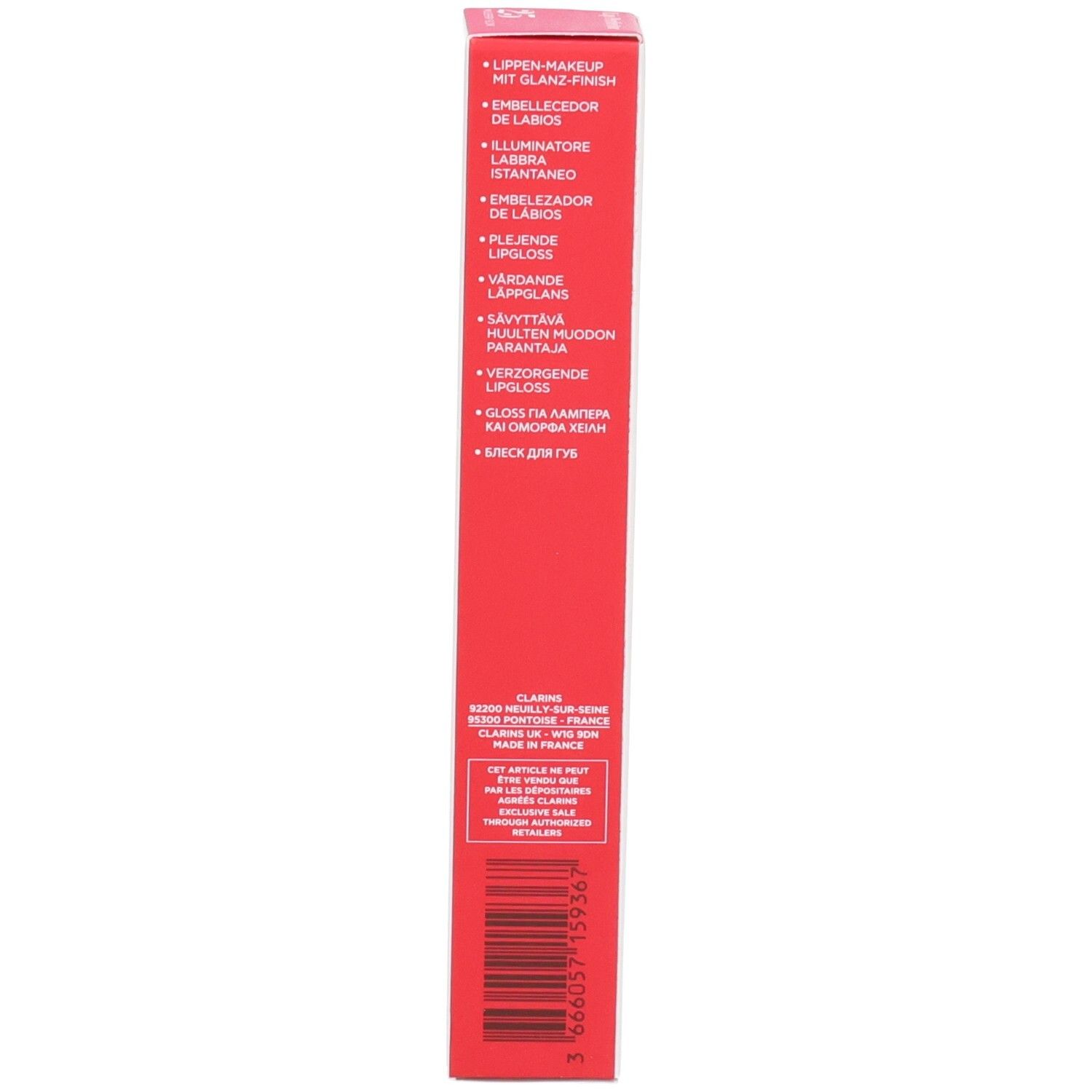 Clarins Lip Perfector, Umverpackung, Seite mit Anwendungshinweisen.