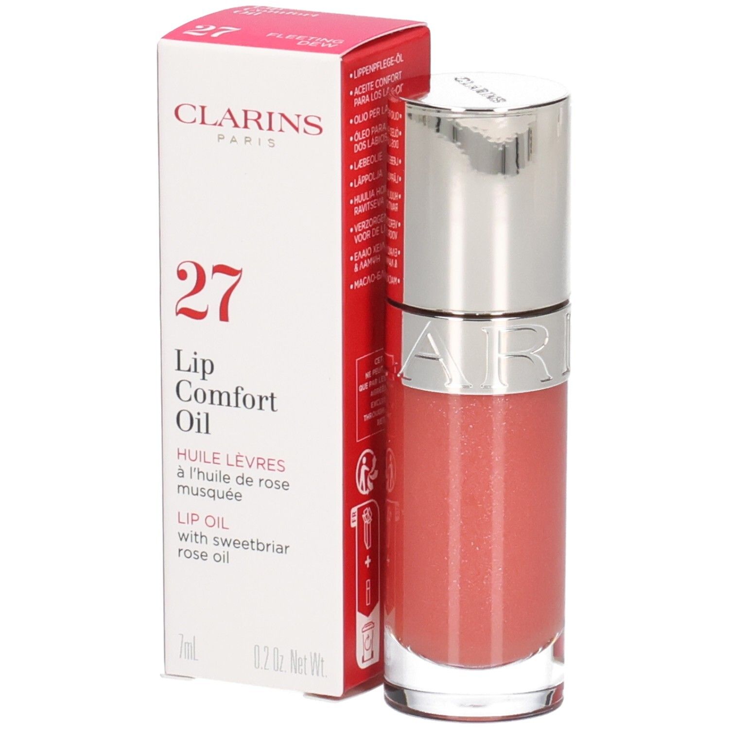Clarins Lip Comfort Oil Flasche und Verpackung mit der Nummer 27.
