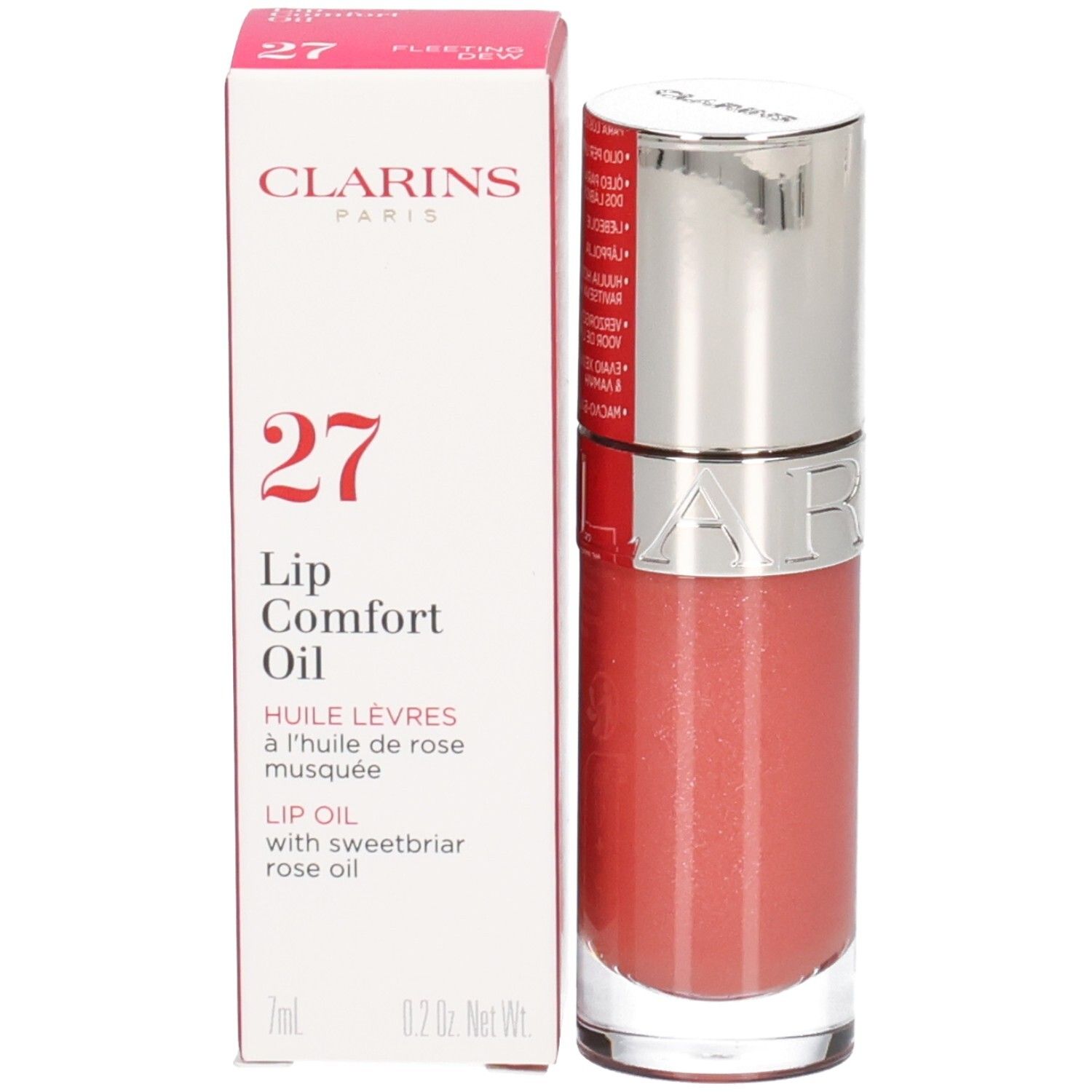 Clarins Lip Comfort Oil Flasche und Verpackung mit der Nummer 27.