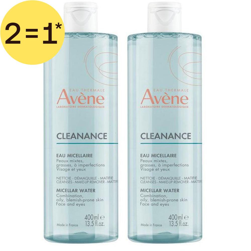 Deux flacons d'eau micellaire Avène Cleanance pour peaux grasses.