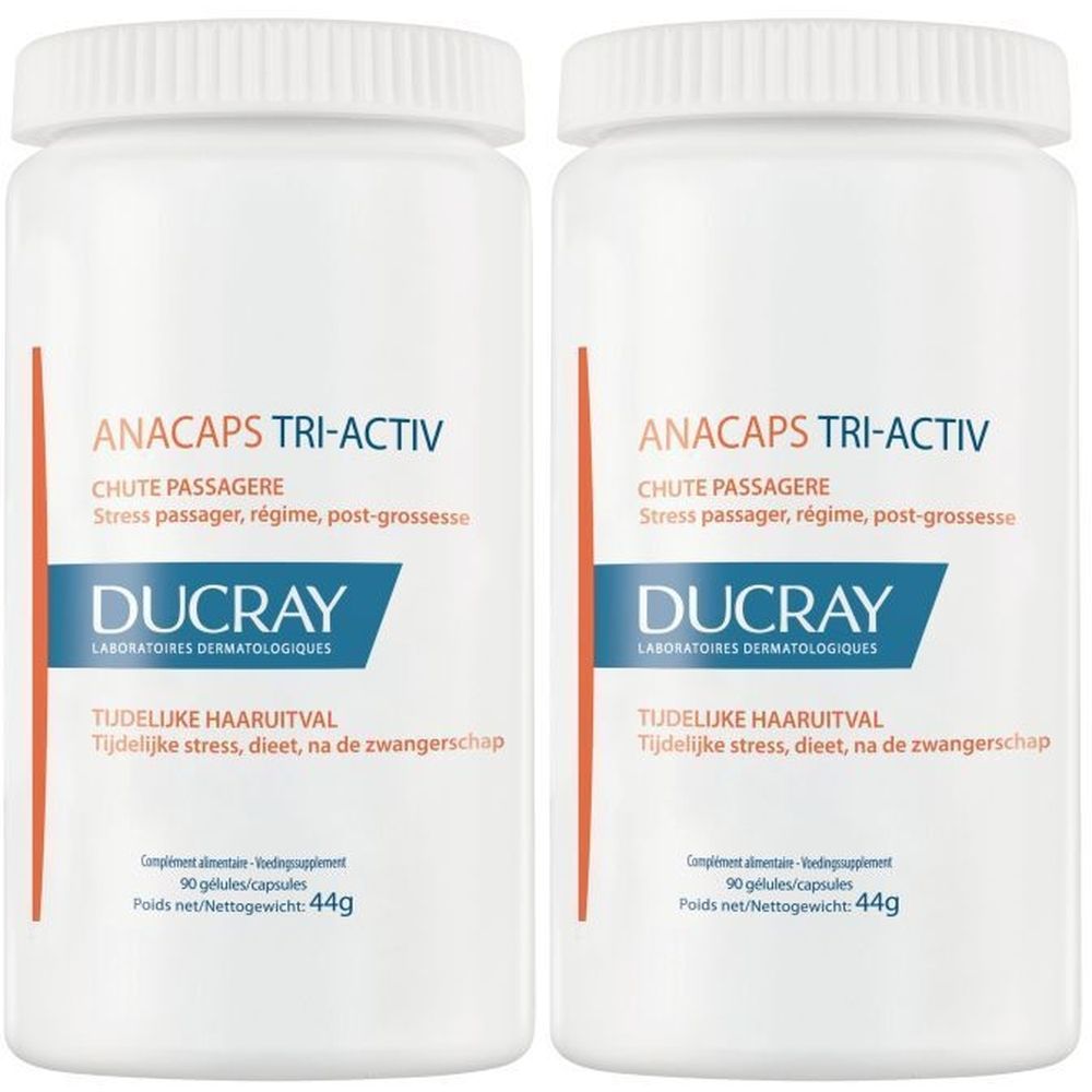 Flacon blanc avec logo et nom du produit. Contient 90 gélules. Textes en français et néerlandais.